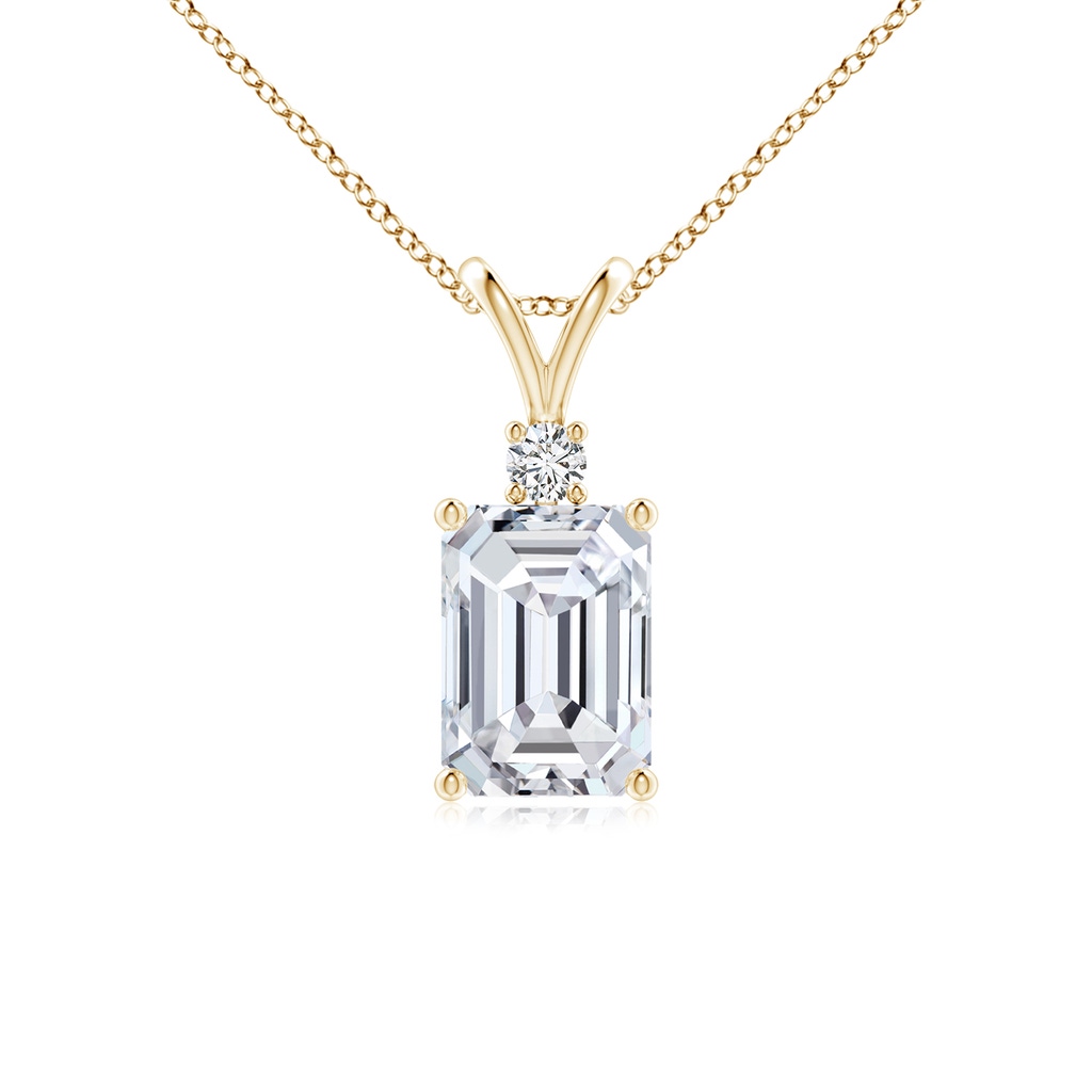 7x5mm HSI2 Emerald-Cut Diamond Solitaire Pendant with Diamond Accent in Yellow Gold