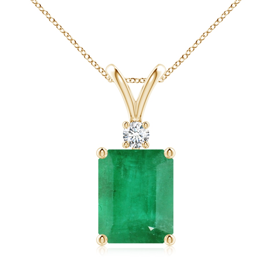 10x8mm A Emerald-Cut Emerald Solitaire Pendant with Diamond in Yellow Gold 