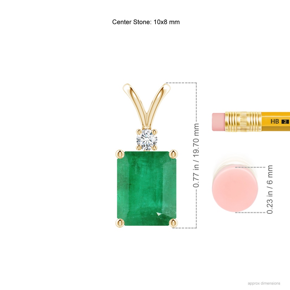 10x8mm A Emerald-Cut Emerald Solitaire Pendant with Diamond in Yellow Gold ruler