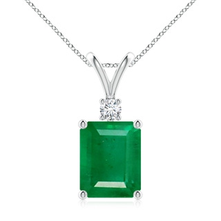 10x8mm AA Emerald-Cut Emerald Solitaire Pendant with Diamond in S999 Silver