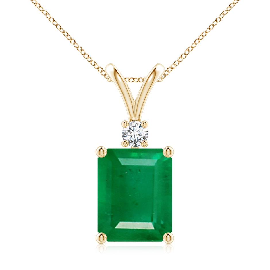 10x8mm AA Emerald-Cut Emerald Solitaire Pendant with Diamond in Yellow Gold 