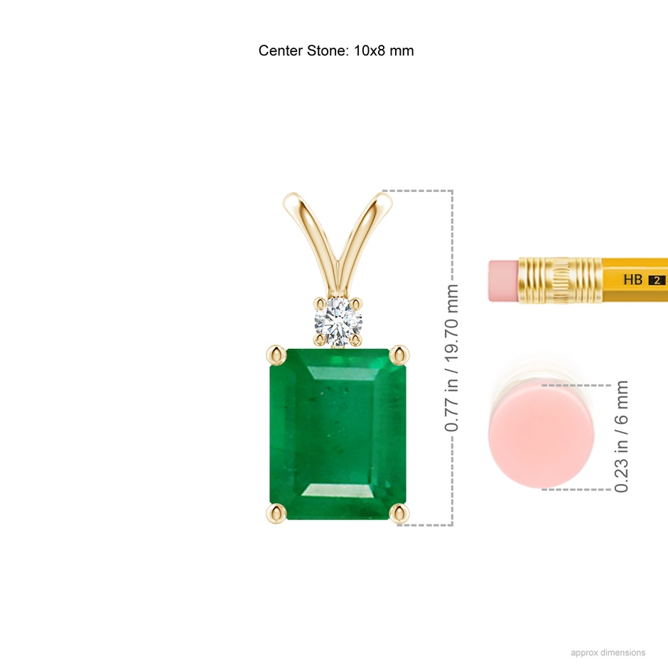 10x8mm AA Emerald-Cut Emerald Solitaire Pendant with Diamond in Yellow Gold ruler