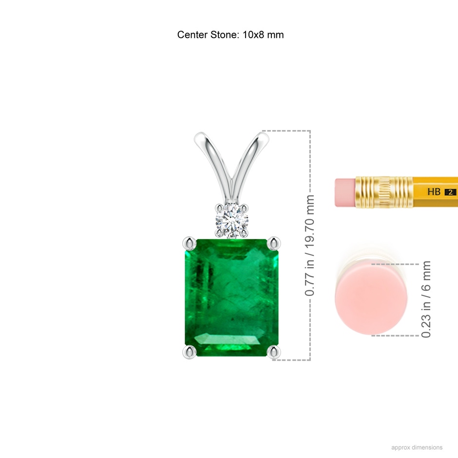 10x8mm AAA Emerald-Cut Emerald Solitaire Pendant with Diamond in P950 Platinum ruler