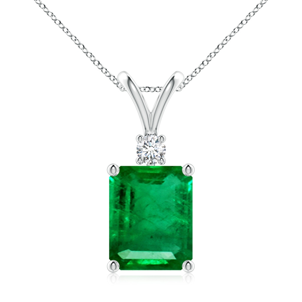 10x8mm AAA Emerald-Cut Emerald Solitaire Pendant with Diamond in White Gold
