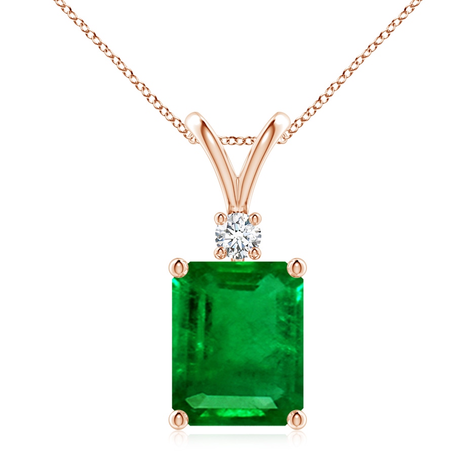 10x8mm AAAA Emerald-Cut Emerald Solitaire Pendant with Diamond in Rose Gold 