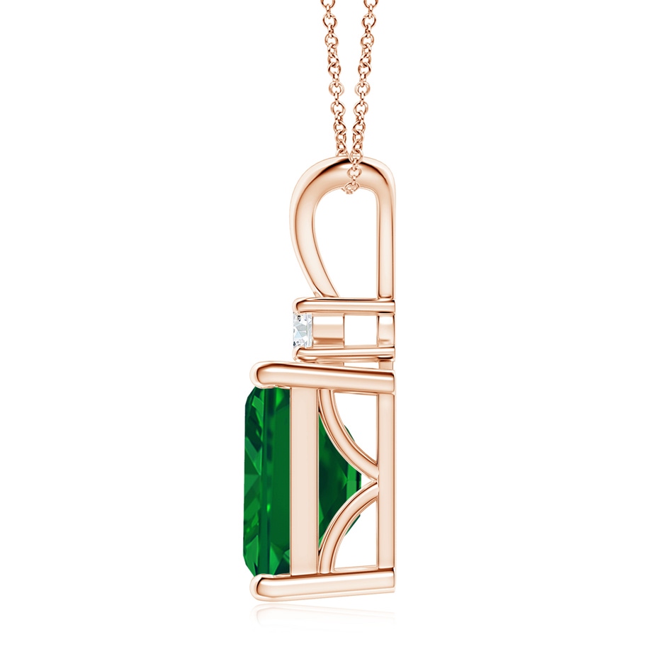 10x8mm AAAA Emerald-Cut Emerald Solitaire Pendant with Diamond in Rose Gold side 199
