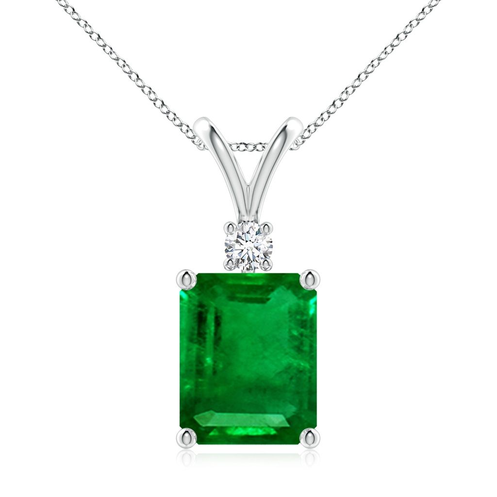 10x8mm AAAA Emerald-Cut Emerald Solitaire Pendant with Diamond in S999 Silver