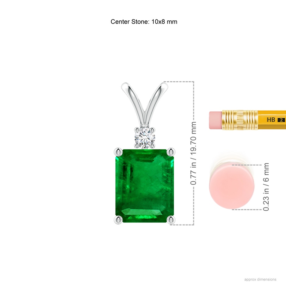 10x8mm AAAA Emerald-Cut Emerald Solitaire Pendant with Diamond in S999 Silver ruler