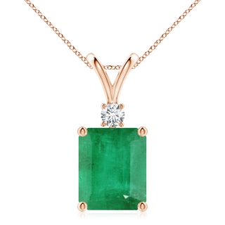 12x10mm A Emerald-Cut Emerald Solitaire Pendant with Diamond in 10K Rose Gold
