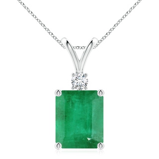 12x10mm A Emerald-Cut Emerald Solitaire Pendant with Diamond in P950 Platinum