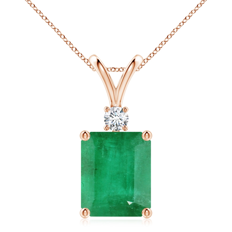 12x10mm A Emerald-Cut Emerald Solitaire Pendant with Diamond in Rose Gold 