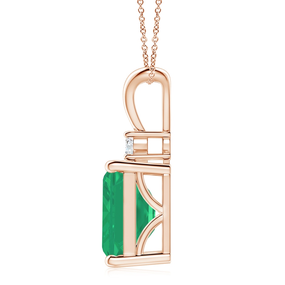 12x10mm A Emerald-Cut Emerald Solitaire Pendant with Diamond in Rose Gold side 199
