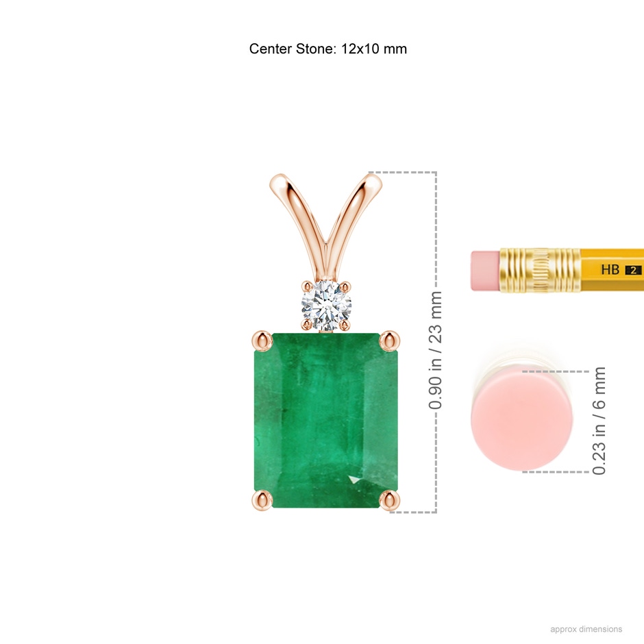 12x10mm A Emerald-Cut Emerald Solitaire Pendant with Diamond in Rose Gold ruler