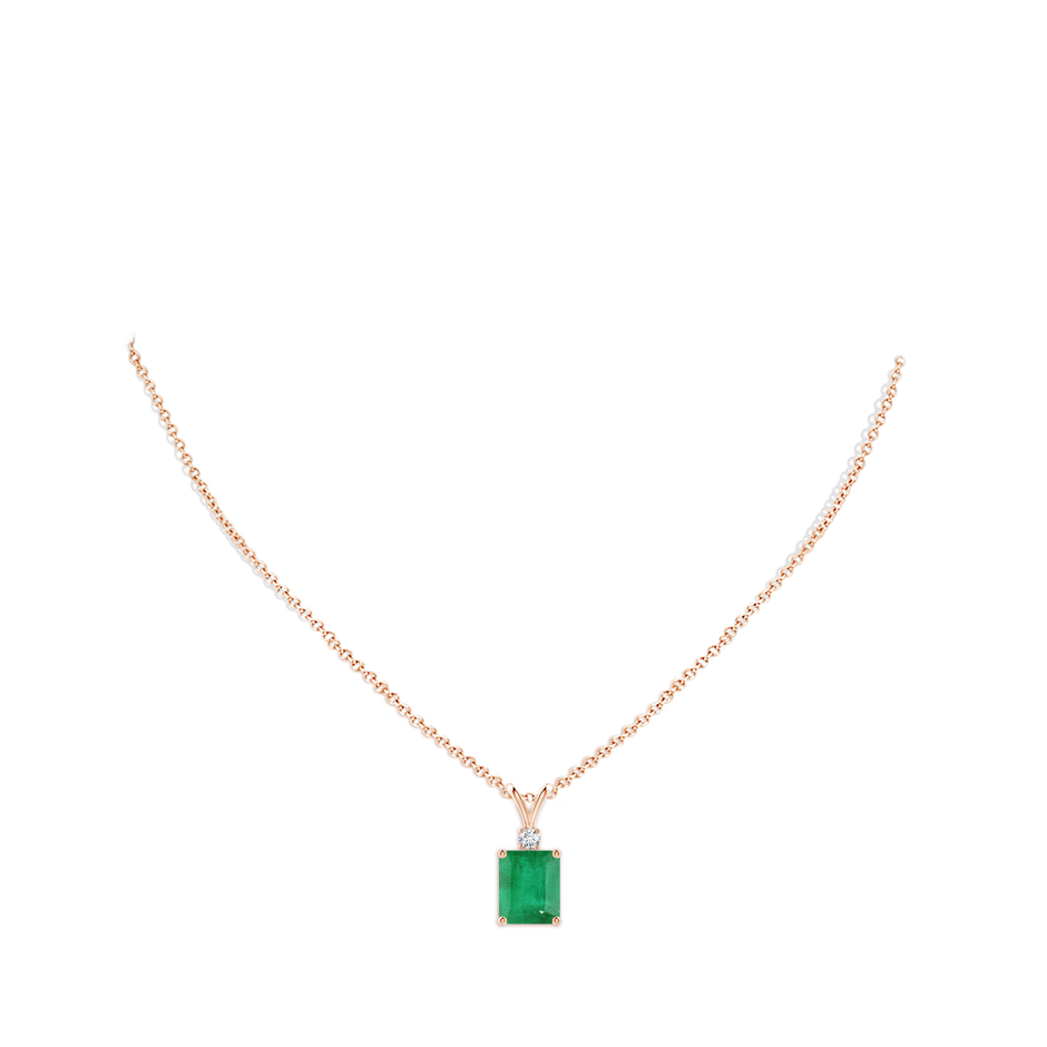 12x10mm A Emerald-Cut Emerald Solitaire Pendant with Diamond in Rose Gold pen