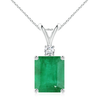 12x10mm A Emerald-Cut Emerald Solitaire Pendant with Diamond in S999 Silver