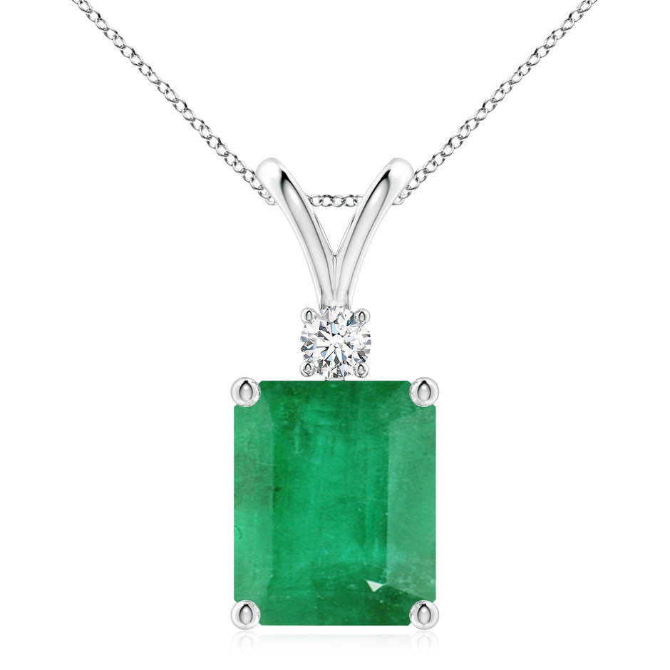 12x10mm A Emerald-Cut Emerald Solitaire Pendant with Diamond in S999 Silver 
