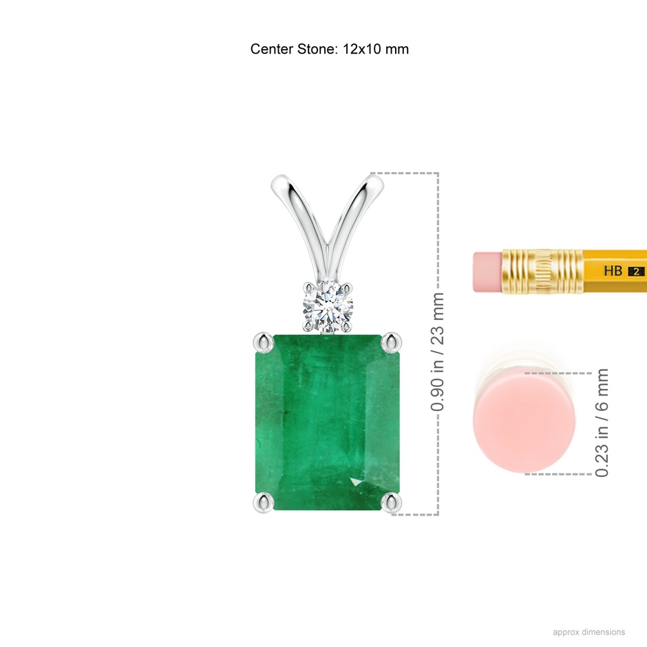 12x10mm A Emerald-Cut Emerald Solitaire Pendant with Diamond in White Gold ruler