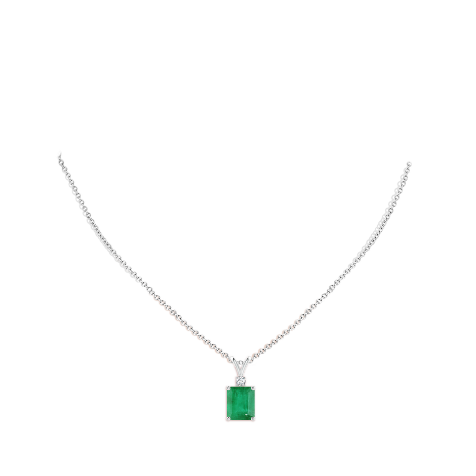 12x10mm A Emerald-Cut Emerald Solitaire Pendant with Diamond in White Gold pen