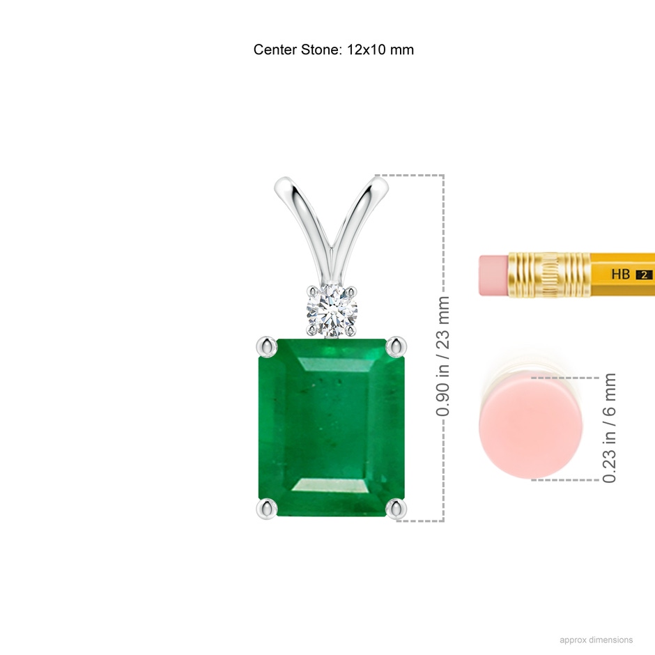 12x10mm AA Emerald-Cut Emerald Solitaire Pendant with Diamond in P950 Platinum ruler