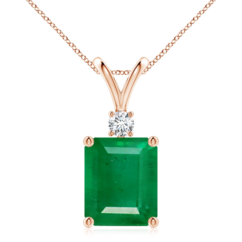 12x10mm AA Emerald-Cut Emerald Solitaire Pendant with Diamond in Rose Gold 