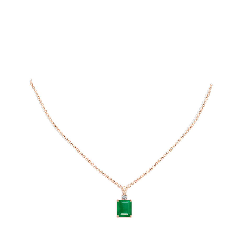 12x10mm AA Emerald-Cut Emerald Solitaire Pendant with Diamond in Rose Gold pen