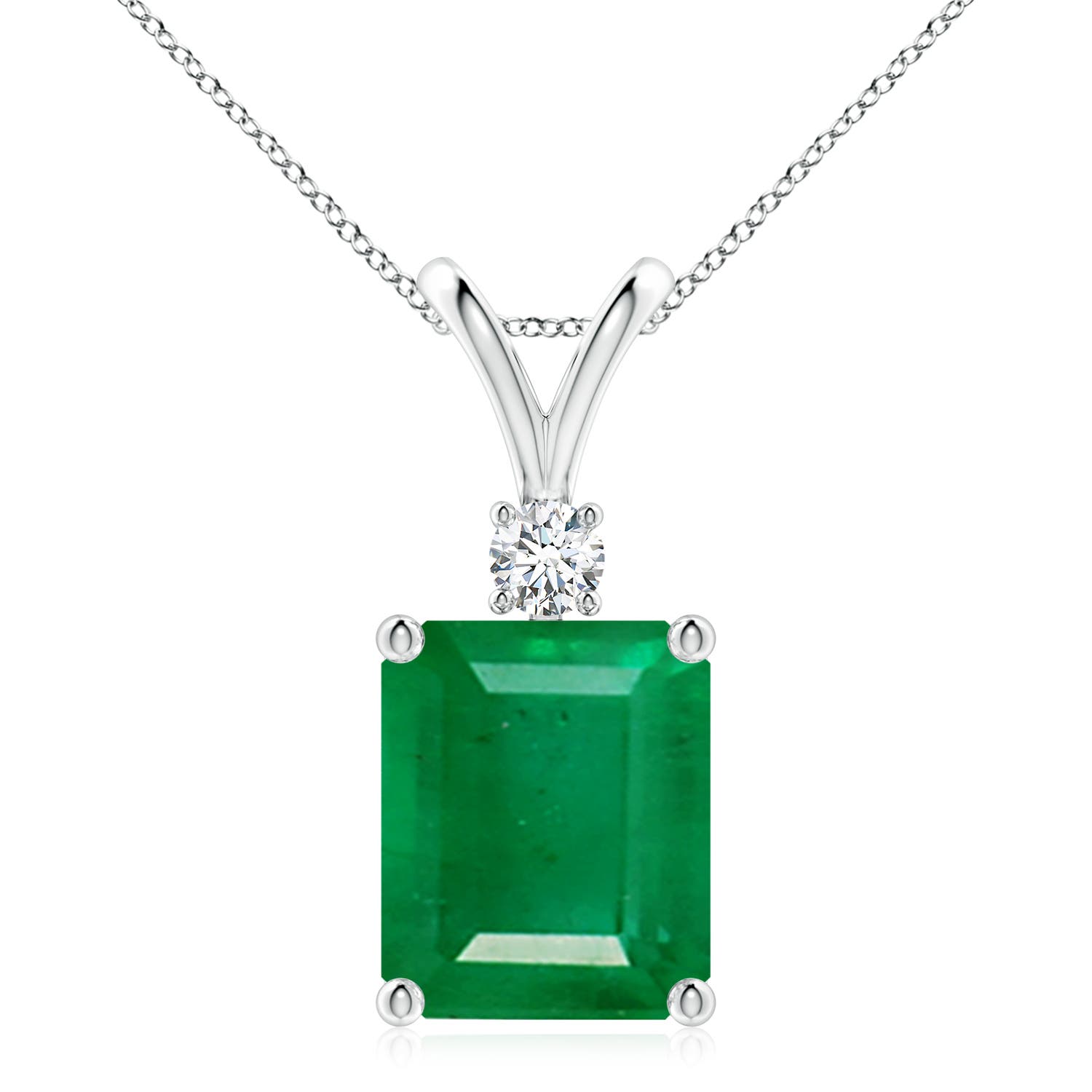 12x10mm AA Emerald-Cut Emerald Solitaire Pendant with Diamond in S999 Silver