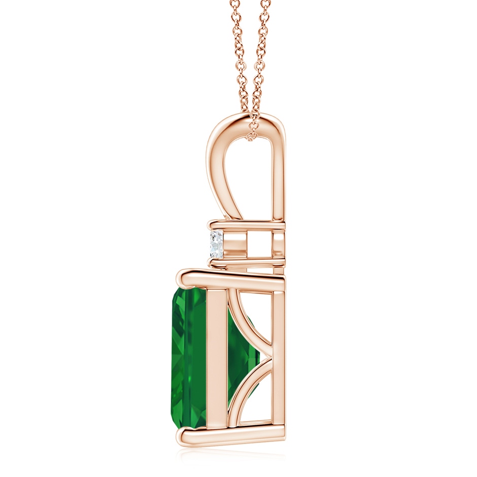 12x10mm AAA Emerald-Cut Emerald Solitaire Pendant with Diamond in Rose Gold side 199