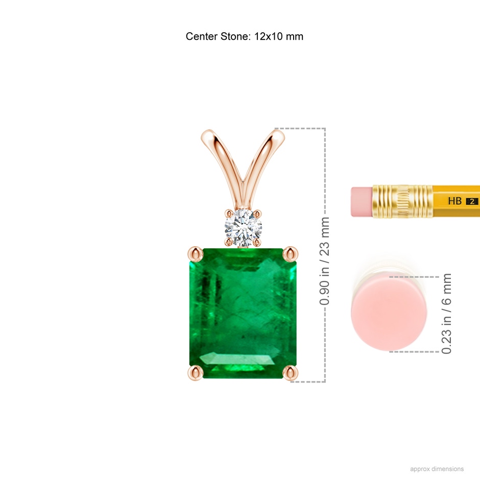 12x10mm AAA Emerald-Cut Emerald Solitaire Pendant with Diamond in Rose Gold ruler