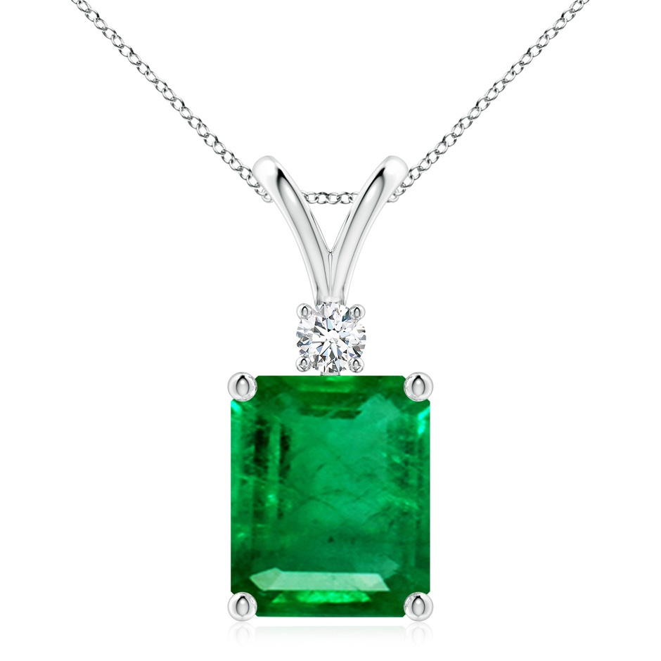 12x10mm AAA Emerald-Cut Emerald Solitaire Pendant with Diamond in S999 Silver 