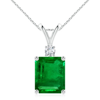 12x10mm AAAA Emerald-Cut Emerald Solitaire Pendant with Diamond in P950 Platinum