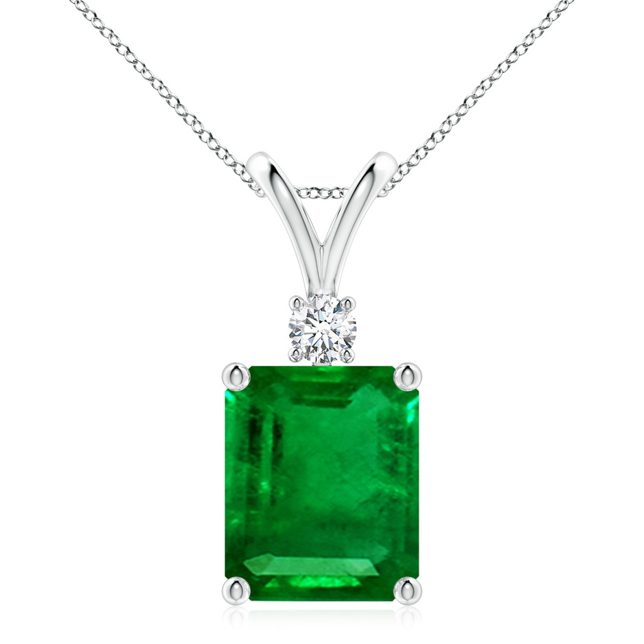 12x10mm AAAA Emerald-Cut Emerald Solitaire Pendant with Diamond in P950 Platinum 