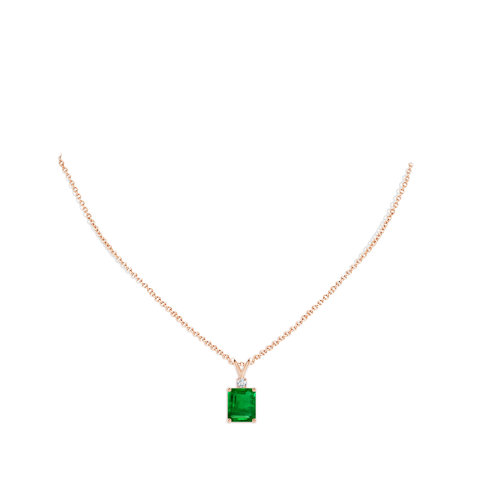 12x10mm AAAA Emerald-Cut Emerald Solitaire Pendant with Diamond in Rose Gold pen