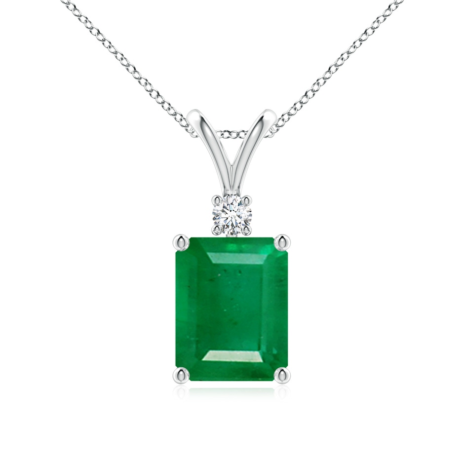9x7mm AA Emerald-Cut Emerald Solitaire Pendant with Diamond in White Gold 