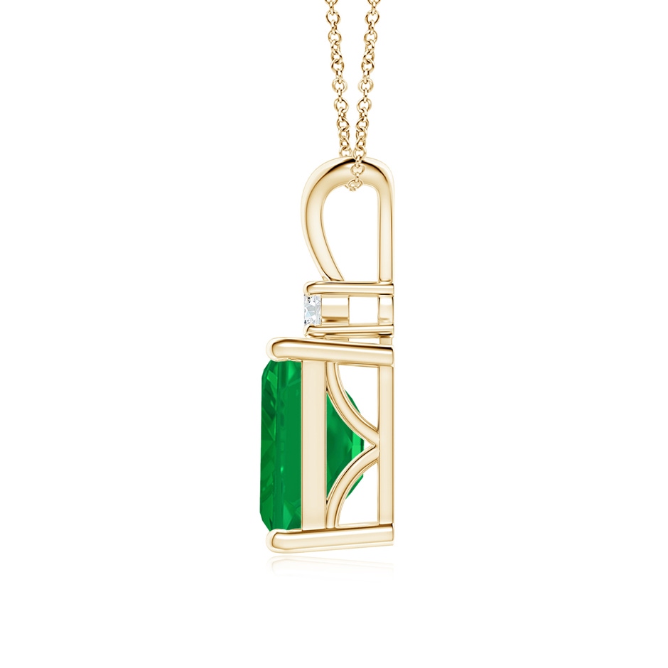 9x7mm AA Emerald-Cut Emerald Solitaire Pendant with Diamond in Yellow Gold side 199