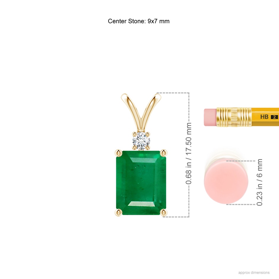 9x7mm AA Emerald-Cut Emerald Solitaire Pendant with Diamond in Yellow Gold ruler