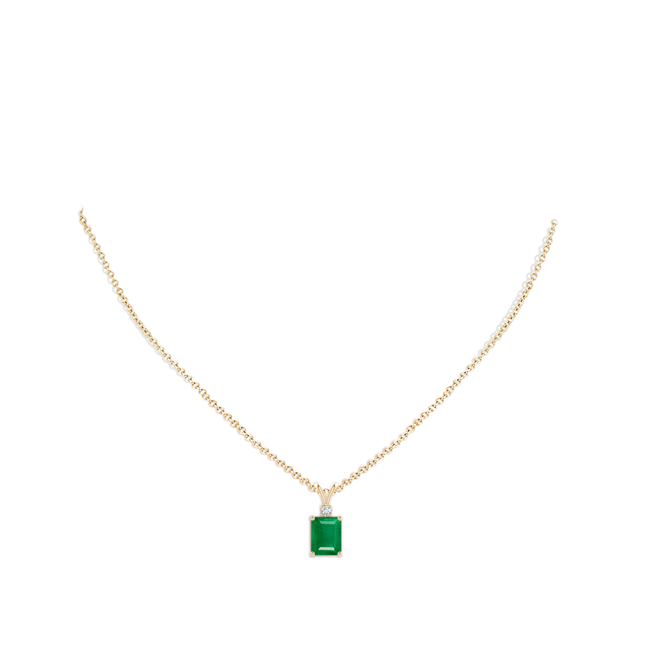 9x7mm AA Emerald-Cut Emerald Solitaire Pendant with Diamond in Yellow Gold pen