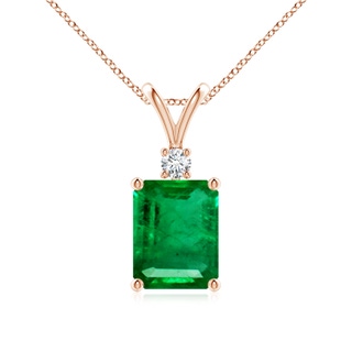 9x7mm AAA Emerald-Cut Emerald Solitaire Pendant with Diamond in Rose Gold
