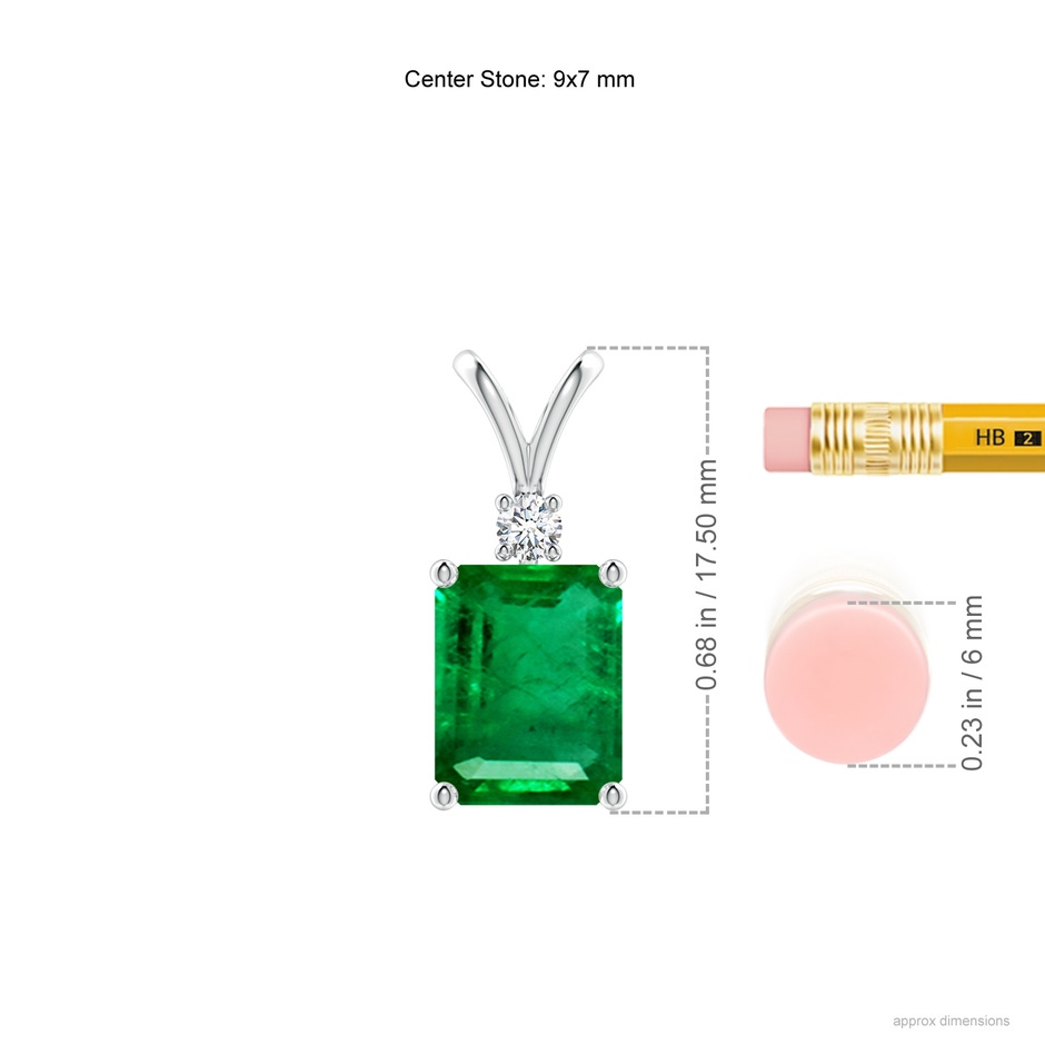 9x7mm AAA Emerald-Cut Emerald Solitaire Pendant with Diamond in White Gold ruler