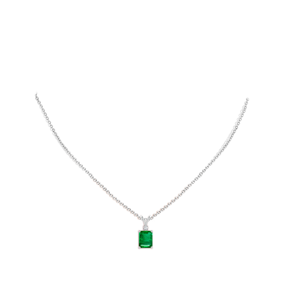 9x7mm AAA Emerald-Cut Emerald Solitaire Pendant with Diamond in White Gold pen