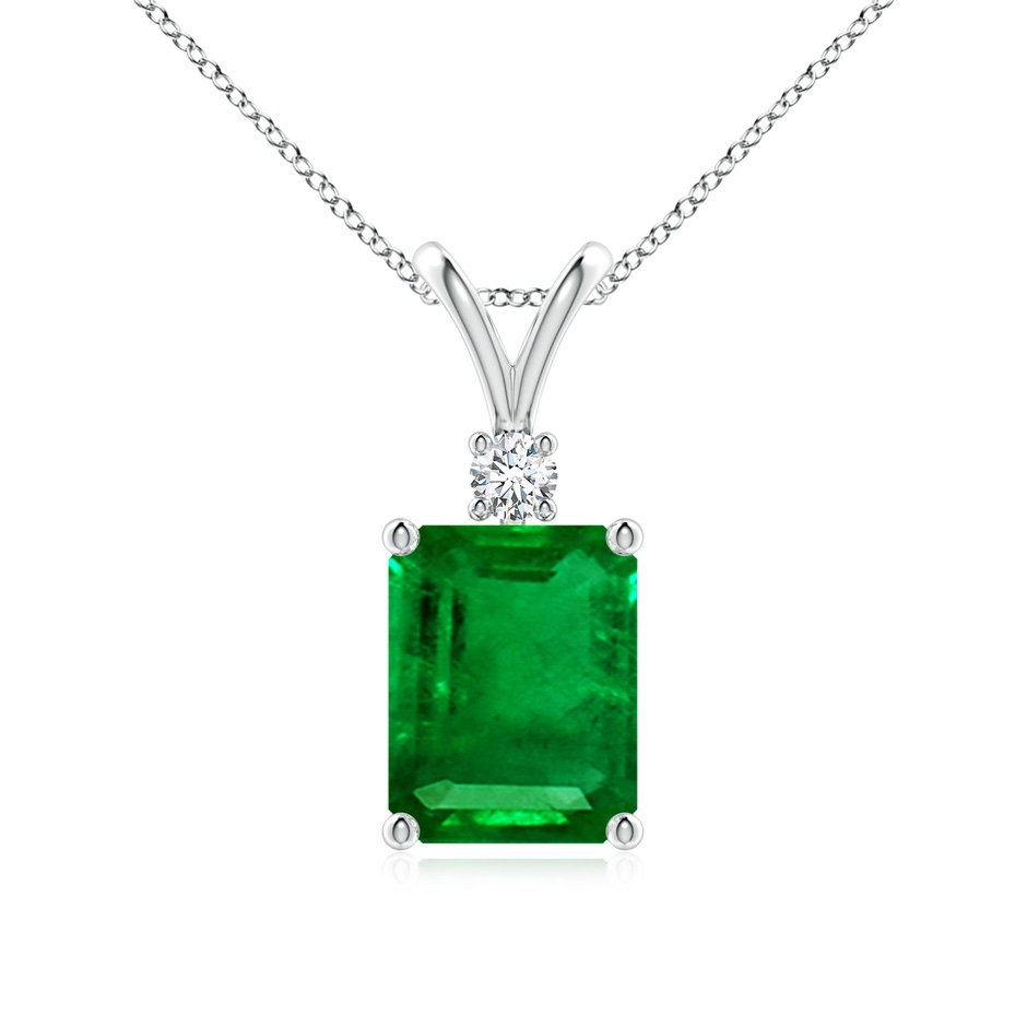 9x7mm AAAA Emerald-Cut Emerald Solitaire Pendant with Diamond in P950 Platinum 