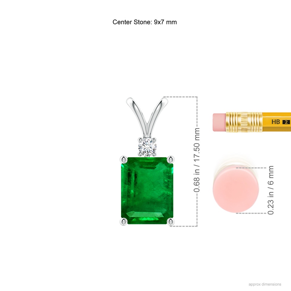 9x7mm AAAA Emerald-Cut Emerald Solitaire Pendant with Diamond in P950 Platinum ruler