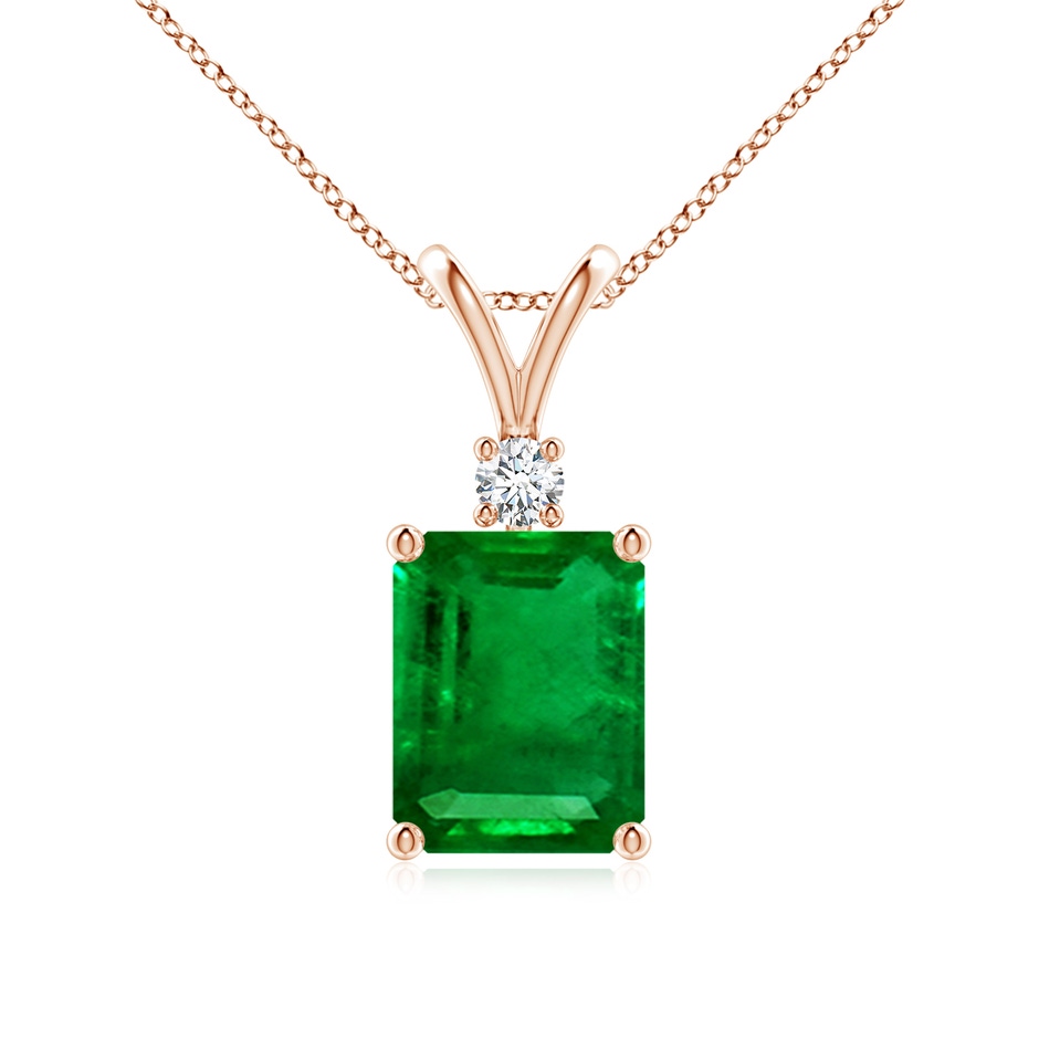 9x7mm AAAA Emerald-Cut Emerald Solitaire Pendant with Diamond in Rose Gold 