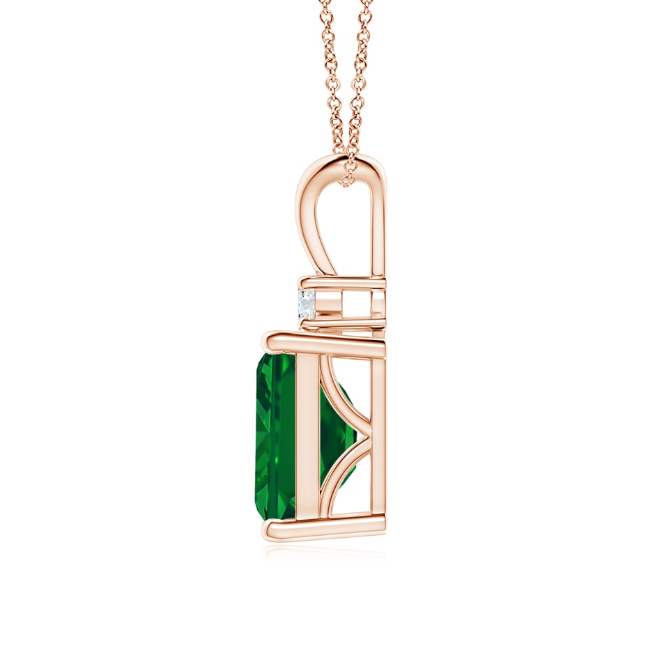 9x7mm AAAA Emerald-Cut Emerald Solitaire Pendant with Diamond in Rose Gold side 199