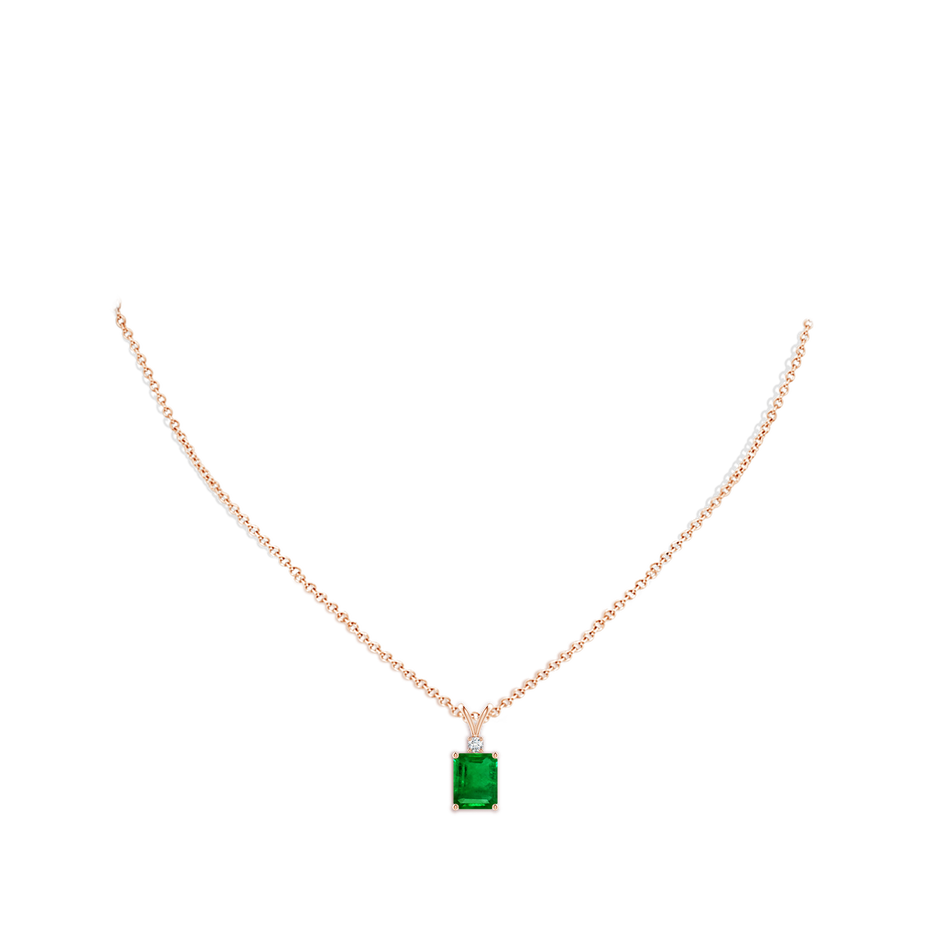 9x7mm AAAA Emerald-Cut Emerald Solitaire Pendant with Diamond in Rose Gold pen
