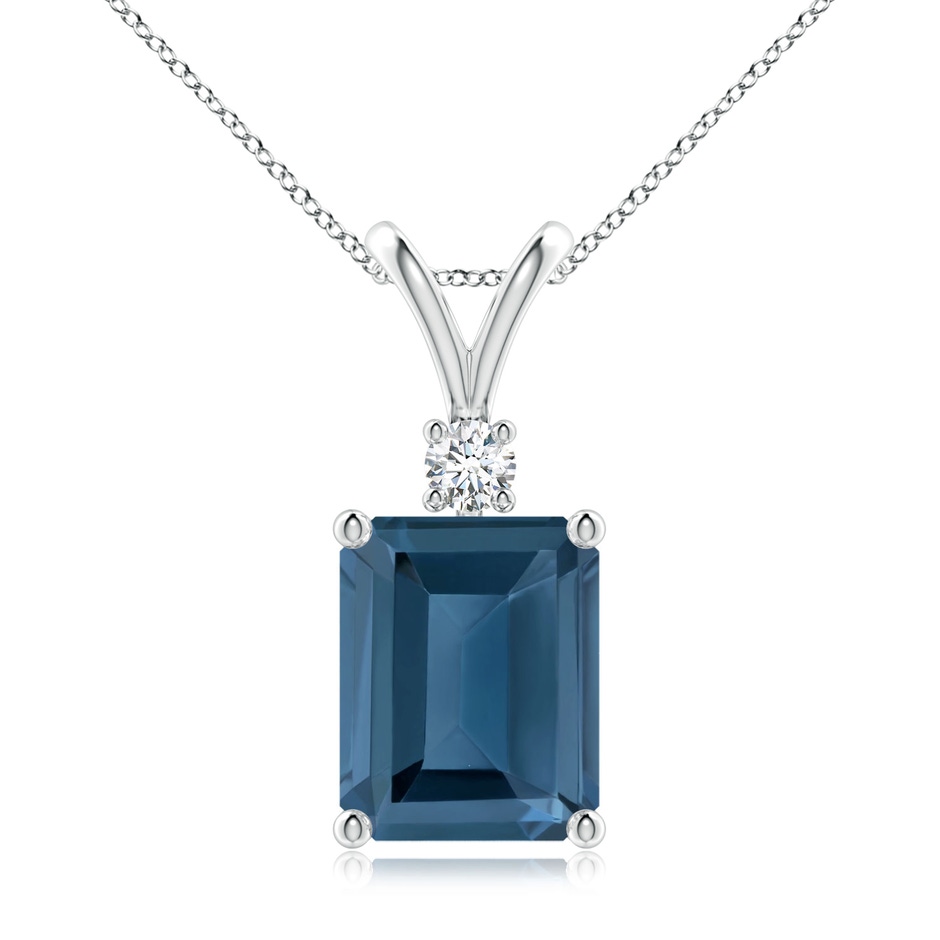 10x8mm A Emerald-Cut London Blue Topaz Solitaire Pendant with Diamond in S999 Silver 