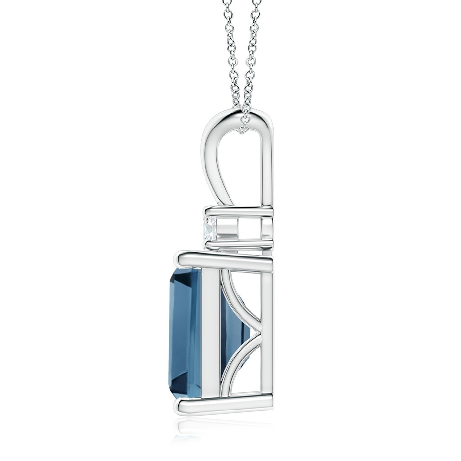 10x8mm A Emerald-Cut London Blue Topaz Solitaire Pendant with Diamond in S999 Silver side-1