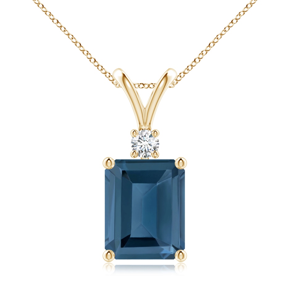 10x8mm A Emerald-Cut London Blue Topaz Solitaire Pendant with Diamond in Yellow Gold 