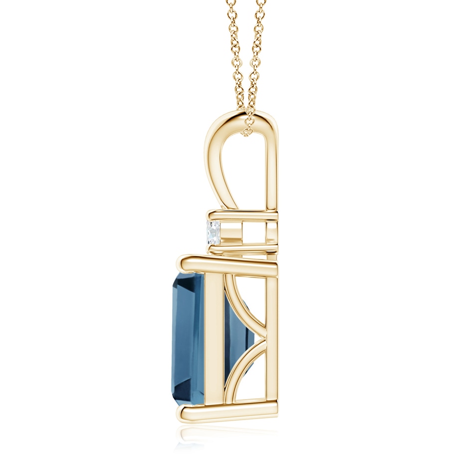10x8mm A Emerald-Cut London Blue Topaz Solitaire Pendant with Diamond in Yellow Gold side-1