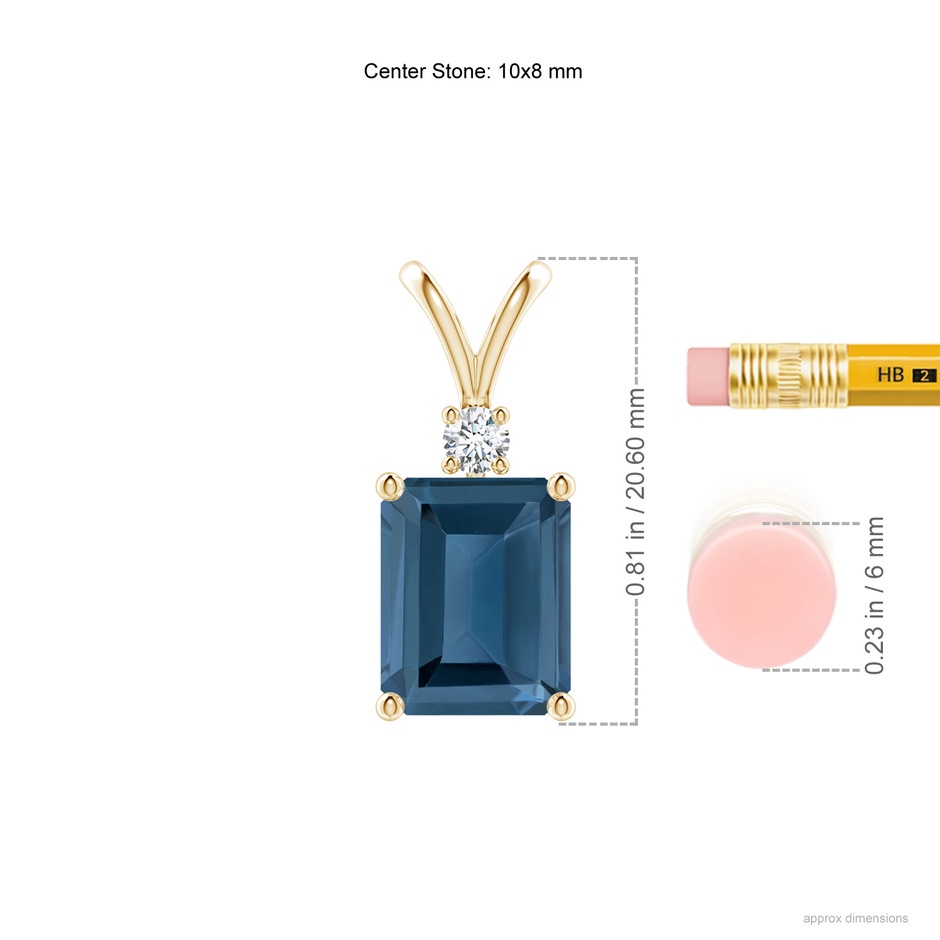 10x8mm A Emerald-Cut London Blue Topaz Solitaire Pendant with Diamond in Yellow Gold ruler