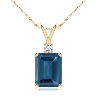10x8mm AA Emerald-Cut London Blue Topaz Solitaire Pendant with Diamond in 9K Yellow Gold